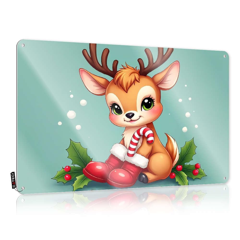 Funny Wall Signs Clock Vintage Wall Decor | A Cute Reindeer Wearing Red Boots And Holding A Candy Cane Awesome Gift For Wife For Slow Home Decoration(30X40CM)