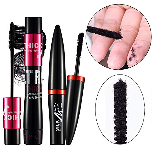 4D Silk Fiber Mascara Cream Makeup Eye Lashes Extension - Waterproof Long Lasting, 3 Steps Easy to Apply for Thicker & Longer Eyelashes, Excellent Quality Non-Toxic Hypoallergenic Ingredients (Black)