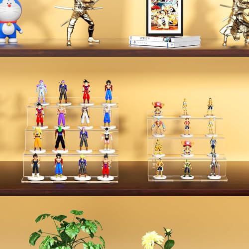 NIUBEE 2 Pack Acrylic Riser Display Shelf for Amiibo Funko POP Figures, Cupcakes Stand for Table,Cabinet, Countertops - 3-Tier, Clear (12×8.75) by NIUBEE - Image 3
