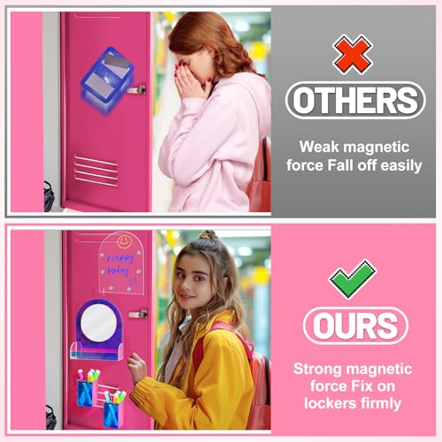 Image of ANPHSIN Iridescent Finish Locker Accessories Set - Includes Acrylic Magnetic Mirror, 2 Pen Holders, Dry Erase Board, Back to School Supplies Locker Decor Organizer for Girls Gifts