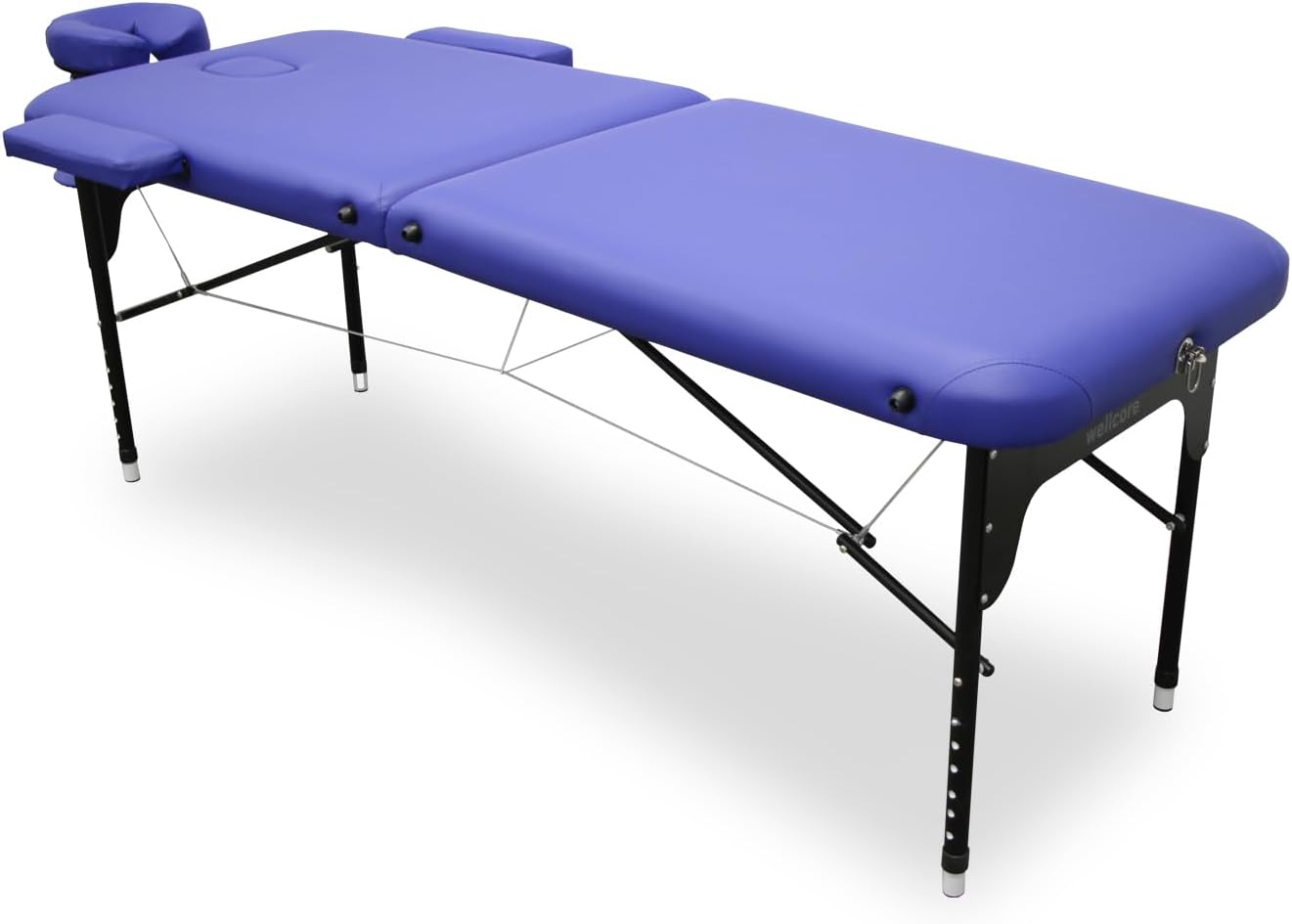 WELLCORE Aluminium Folding Stretcher, 185 x 65 cm, Leatherette, Adjustable Head, Facial Hole, Side Arms, Black, Carry Backpack, Up to 225 kg