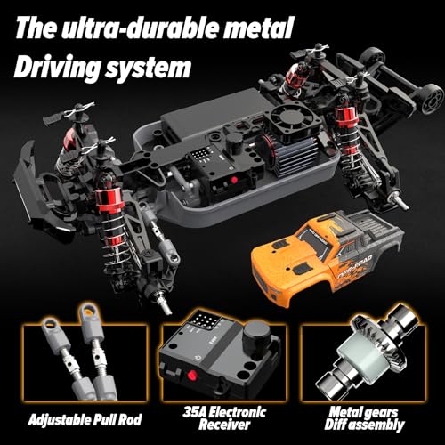 Hosim Brushless RC Car, 1:16 55+KMH 4WD Fast Remote Control Truck for Adults, Radio Cars Off-Road Waterproof Hobby Grade Toy Crawler Electric Vehicle Gift for Boys Children (Orange) - Thumbnail 3
