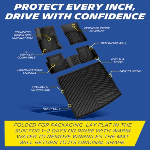 Image of Michelin Vehicle Mats for 2021-2026 Bronco Sport (4 Piece) | Only Fit Full-Size Spare Tire Models or Cargo Floor with Rear Bump, All-Weather TPE Custom Fit Liner, Premier A