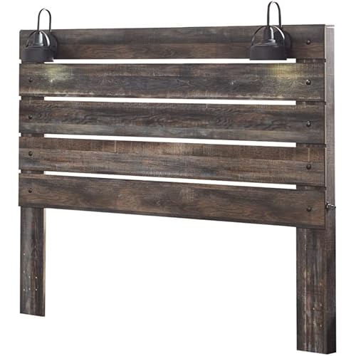 Signature Design by Ashley Drystan Rustic Panel Headboard ONLY with USB Charging Stations, King, Brown