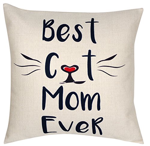 DECOPOW Best Cat Mom Ever Throw Pillow, Decorative Throw Pillow Case 18" X18 (Best Cat Mom)