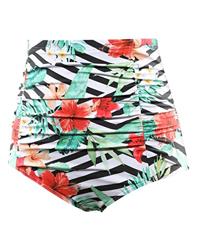 Image of Tempt Me Women's High Waisted Swimsuit Bottom Tummy Control Ruched Bikini Bottom Vintage Swim Bottom Tankini Briefs