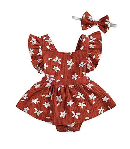 Image of Baby Girls Floral Cotton Leotard Romper Newborn Daisy Playsuits Ruffled Sleeve Onesie Infant Jumpsuit Clothes Headband