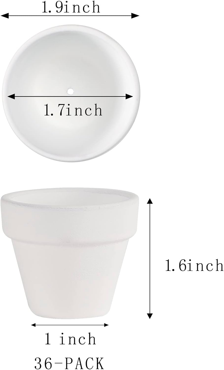 36 Mini White Flower Pots - 2 inch Clay, Cactus & Succulent Nursery Pots with Drainage Holes, Indoor/Outdoor Suitable