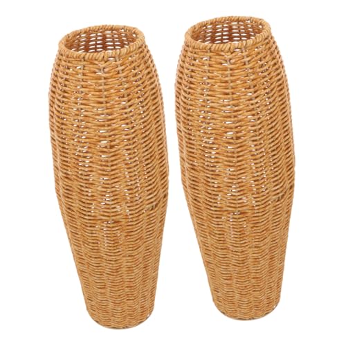 DECOMELODY 2 Piezas Jarrón de Suelo Alto de Plástico Diseño Imitación Ratán Decoración Moderna para Sala de Floreros Decorativos Multifuncionales para Salón y Oficina
