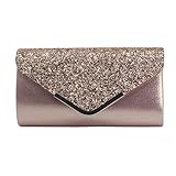 SCHLIESSEN: Reißverschluss Riou Damen Envelope Clutch Handschlaufe mit Kanger Kette Leder Abendtasche Glitzer Pailletten Kettentasche für Hochzeit Cocktail Party Abend Dating Unterarmtasche