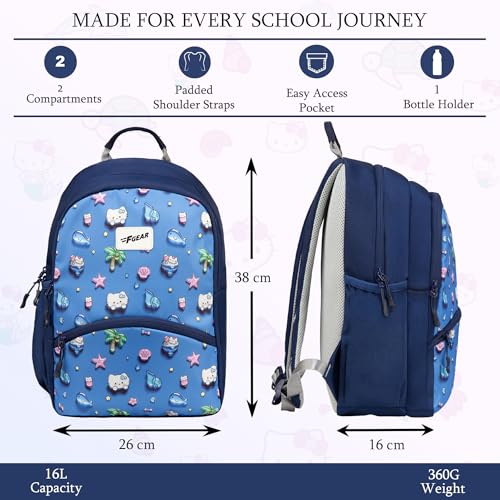 Image of F Gear Brio Kids Backpack|Water-Resistant Polyester|2 Spacious Compartments with Front Pocket & Bottle Holder Adjustable Shoulder Straps|Durable YKK Zippers