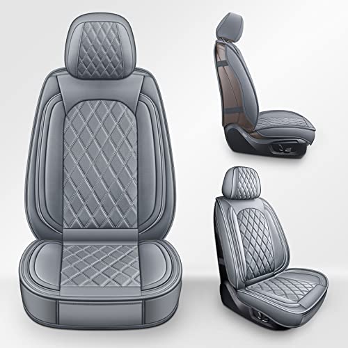 Image of MIROZO Car Seat Covers Full Set - Leather Seat Covers Grey Breathable Vehicle Cushion Cover Fit for Most Sedan, Truck and SUV (Gray)