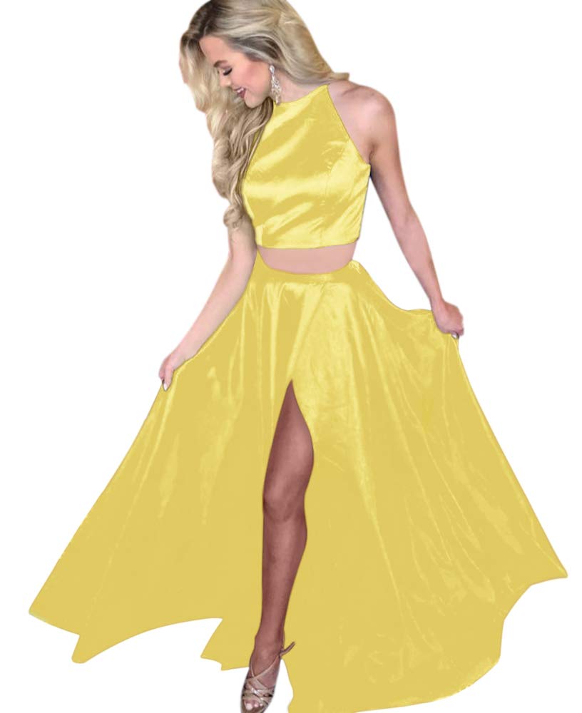 Andybridal Vintage Overskirt Side Slit Two Piece Satin Long Prom Dress