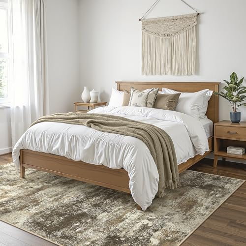 Area Rugs 8x10 for Living Room Bedroom, Modern Abstract Machine Washable Rug, Large Soft Low Pile Floor Cover with Non Slip Backing for Dining Room, Brown