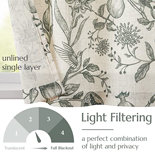 Jinchan Tie Up Valances Curtains Floral Window Shade Toile De Jouy Valances For Windows 45 Inch Farmhouse Small Window Curtains Adjustable For Living Room Kitchen Light Filtering 2 Panels Dark Green #TOP3