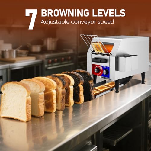 HTTSICHI Commercial Conveyor Toaster w/ 1 Slice Wide Slot, 150 Slice/hour Commercial Toaster w/ 7.2’’ Wide and 3‘’ Opening, Industrial Kitchen Cooking bagel w/Stainless Steel and Heavy Duty