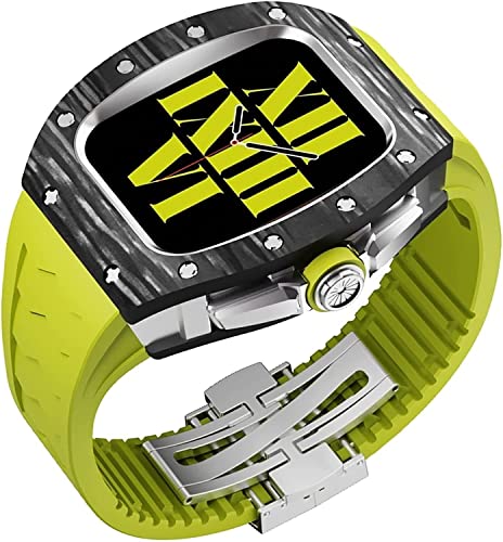 Boîtier carbone Apple Watch protégeant l'écran avec bracelet caoutchouc 45mm