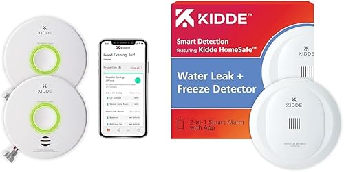 Kidde Detector de humo inteligente y aire interior, monitor de calidad, WiFi, dispositivo compatible con Alexa, detector de fugas de agua con