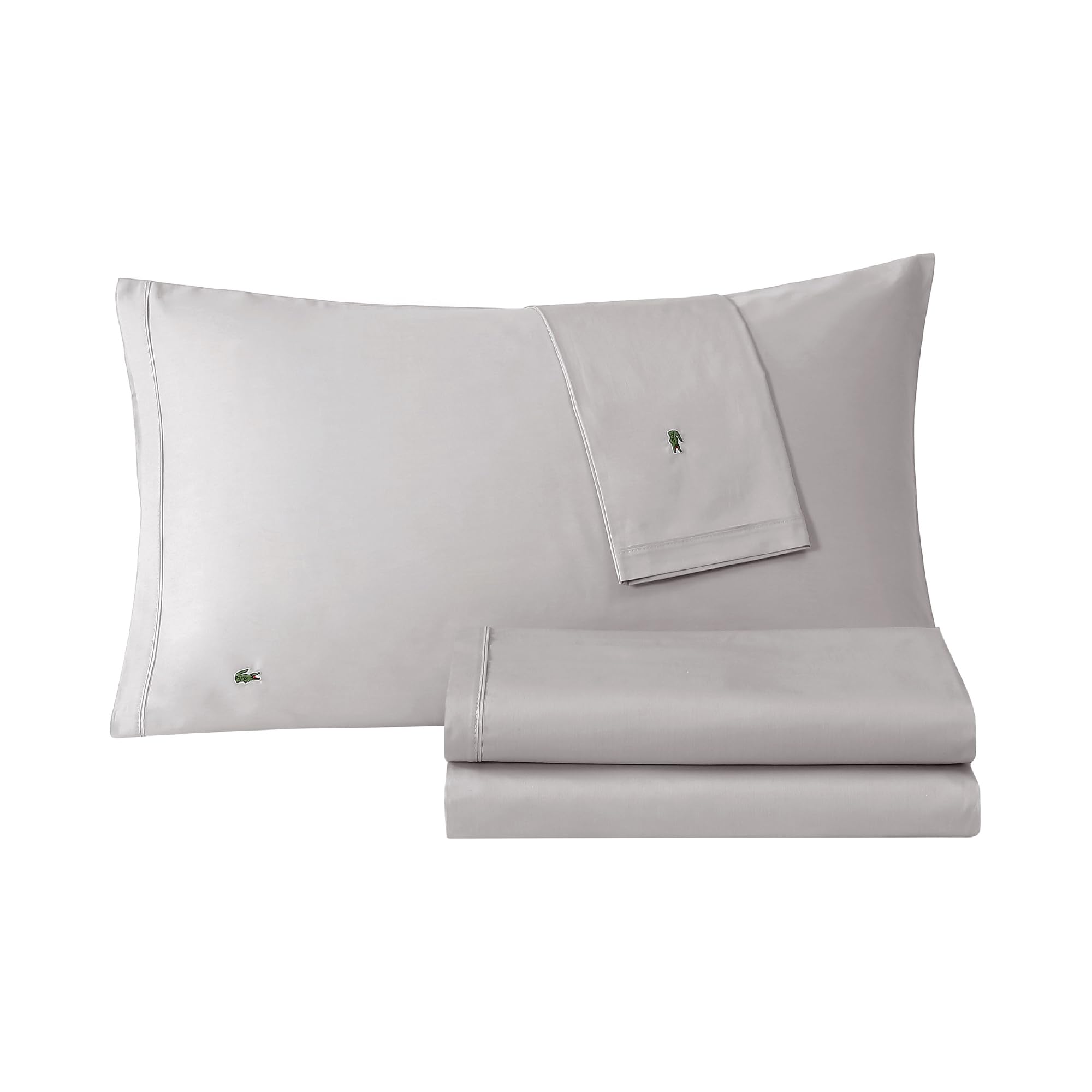 Lacoste Percale Solid Sheet, Sleet, Queen