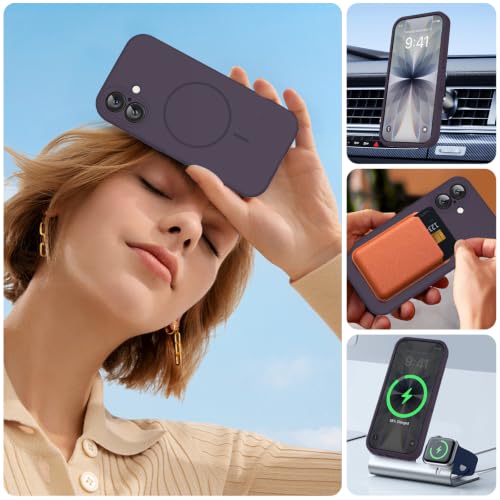 Image of Miracase Magnetic for iPhone 17 Case, Compatible with MagSafe, Integrated Silicone Camera Control Cover, 3.0mm Thicken Shockproof Drop Protection Phone Case for 17,Dark Purple