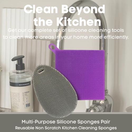 Image of Silicone Dish Sponge Dish Scrubber (Oval and Square) - Dual-Sided, Food Grade Silicone Sponges for Dishes and Housecleaning 2-Pack
