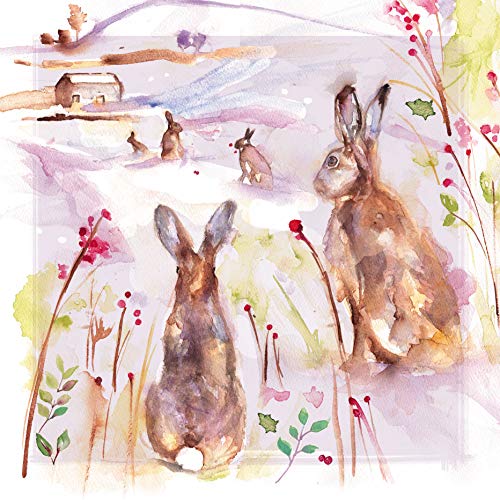 The Almanac Gallery Pack of 8 Charity Christmas Cards (ALM-ALCX0480) - Over Frosted Fields, Hares in the Snow - Stunning Artistic Christmas Cards From Sold in Aid of The Alzheimer's Society