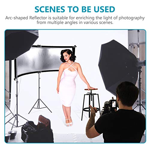 Neewer Clamshell Light Reflector with Carry Bag and 2M Light Stand, 66x24 Inch Arclight Curved Eyelighter Lighting Reflector for Portrait, Studio and Photography, Black/White/Gold/Silver