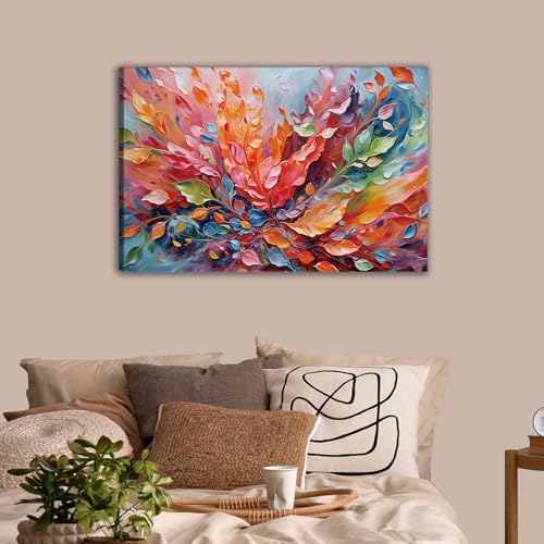 VCBNUGH Stampe su tela con foglie floreali, arte astratta con fiori da parete, decorazione per soggiorno, camera da letto, appartamento, ufficio (50x70 cm/con cornice)