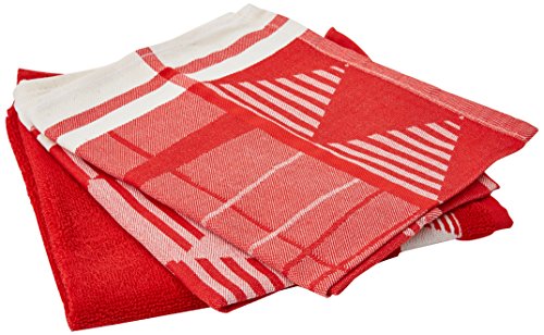 De Witte Lietaer Lot de 2 torchons Coton avec Essuie Main éponge, Rouge, 50x70 cm