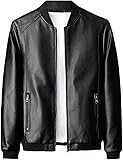 Maiyifu-GJ Men's Casual Zip Up Slim Bomber Faux Leather Jacket Motorcycle Biker Jackets Fashion Leather Jackets Coat (BlackA3,Medium)