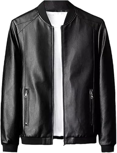 Maiyifu-GJ Men's Casual Zip Up Slim Bomber Faux Leather Jacket Motorcycle Biker Jackets Fashion Leather Jackets Coat (BlackA3,XX-Large)