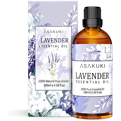 ASAKUKI Lavender Essential Oils 100mL, Lavender Oil 100% Natural Pure Therapeutic Grade, Aromatherapy Oil Lavender for Sleep, Skin Care, Hair Care & Bath, Ideal for Humidifier, Diffuser & Wellness Cover