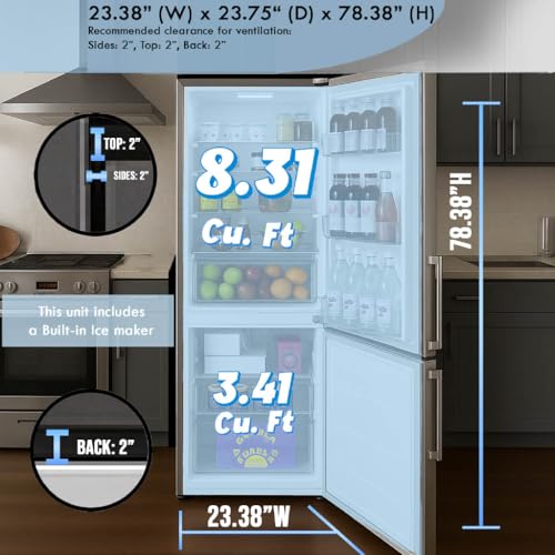 Summit 24" Refrigerator, 11.7 Cu.Ft Capacity Refrigerator - Freezer, Bottom Freezer, Ice Maker, Counter Depth, Stainless Steel - Ffbf181es2im on Fridge.com - View 6