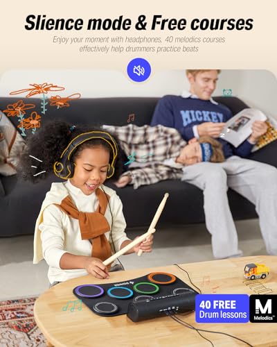 Donner Electric Drum Set Upgrated, 7 Pads Electronic Drum Pad Roll Up Quiet Drum Pad Built-in Speaker, 40 Lessons Included, Kids Holiday Christmas & Birthday Gift Instrument Toys(DED-20R) NEW - image 3