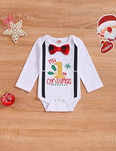 My First Christmas Newborn Baby Girl Boy Clothes Set Gentleman Infant Romper Tops Bodysuit Pants Hat Outfit Set 3PCS