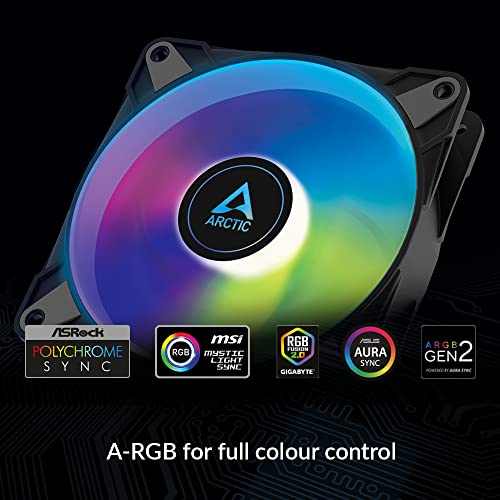 ARCTIC P12 PWM PST A-RGB (3 Pack) - PC Fans, 120mm PWM Case Fan Optimized for Static Pressure, Semi-Passive: 200–2000 RPM (0 RPM <5%), 5V 3 pin ARGB LED - Black by ARCTIC - Image 2