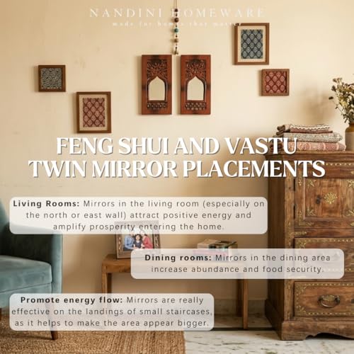 Image of Handcrafted Traditional MDF Wooden Floral Mirror Jharokha Wall Art | Boho Vintage Style Decorative Wall Hanging Set of 2 | for Living Room & Home Interiors (Brown Floral Set of 2)