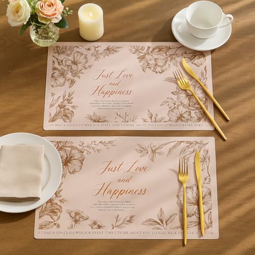 Image of YELONA Leather Dining Table Placemats Set of 2 - Waterproof, Heat Resistant, Anti-Slip, Easy to Clean Table Mats for Dining Table, Kitchen & Home Decor (Blush Pink, 40 x 30 cm)
