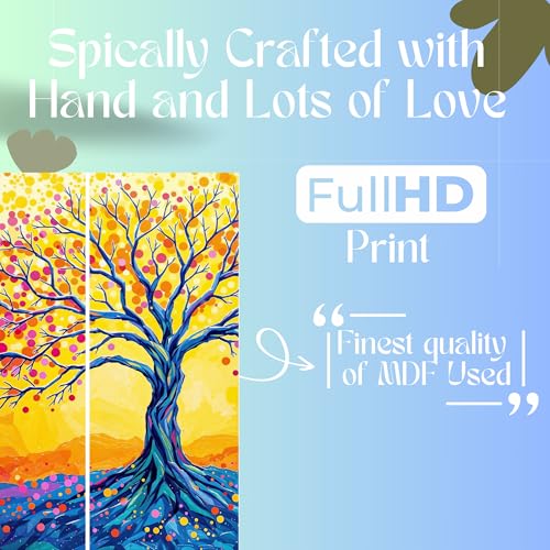 Image of Kalpvriksh Tree Painting MDF Wall Art | Sparkle Laminated Golden Tree Painting in 5 Pieces | Big Size Wall Art for Living Room, Office, Bedroom, and Home Decor
