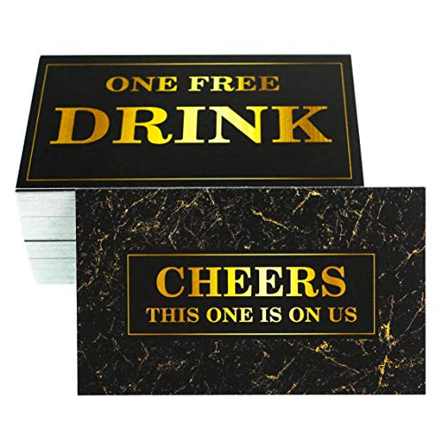 RXBC2011 100 Free Drink Tickets for party marble Card for free drink Coupons Wedding Halloween Work Event Bar black Gold