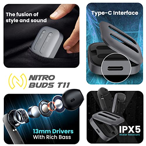Image of FLiX (Beetel Nitro Buds T11 in-Ear True Wireless,Premium Metallic Case,13MM Drivers & Super Bass,BT v5.0,Low Latency,IPX5 Water Resistant,Ultra Light,Type C Charge,Voice Assistant(T11)