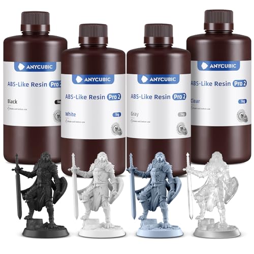ANYCUBIC ABS-Like Resin Pro 2 Bundle, Upgraded 8K 3D Printer Resin with Enhanced Strength and Toughness, Wide Compatibility for LCD 3D Printers (Grey+Clear+White+Black,1kg per Bottle, 4kg in