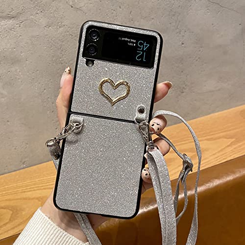 Coque cordon Samsung Z Flip 3 argentée style crossbody pour femme