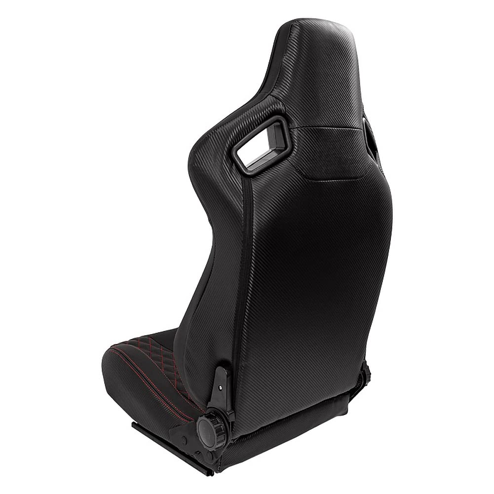 Sedile Sportivo 'AK' - Finta pelle Nero + Cucitura Rossa - reclinabile doppia regolazione - incl. Slitte