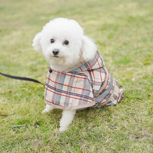 KOOLTAIL Hunde-Regenmantel mit Kapuze und Loch für die Leine, Regenmantel für kleine und mittelgroße Hunde, wasserdichte Hunde-Regenjacke mit reflektierenden Streifen, verstellbar, atmungsaktiv