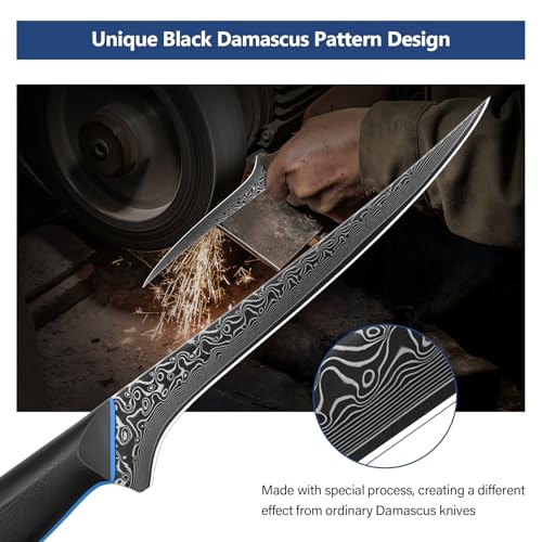 FINTISO Damascus Filleting Knife 7 Inch, Boning Knife for Meat Made of 67-Layer Japanese High Carbon Steel, Fish Knives with Full Tang G10 Handle, Gift Box Included - Zeus Series - Image 5