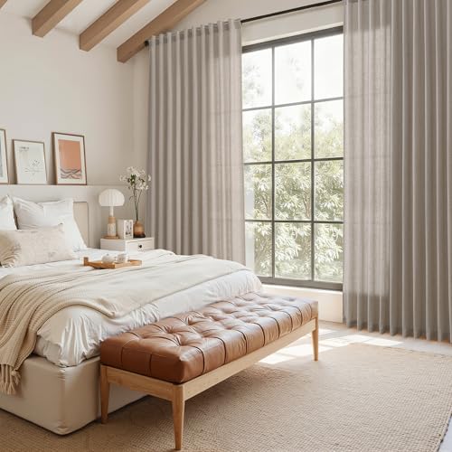 Image of Nanspring Linen Curtains 90 Inch Long for Living Room Back Tab Stone Beige