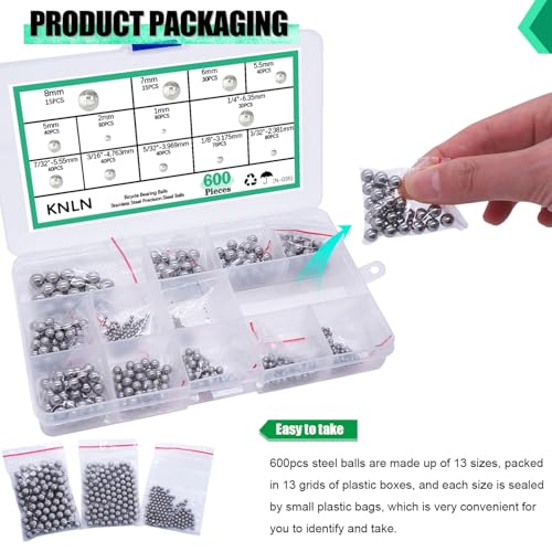 Image of KNLN /600PCS 12 Size Bicycle Bearing Balls Stainless Steel Precision Steel Balls Stainless Steel Assorted Loose Kit 1mm,2mm,5mm,5.5mm,6mm,7mm,8mm,1 /4 inch 7 /32 inch 3 /16 inch 5 /32 inch 1 /8 inch 3 /32 inch N-036-600PCS
