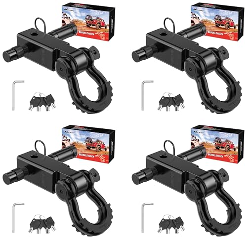 Image of Nilight Anti-Theft Shackle Hitch Receiver 2 inch 45000 LBs Breaking Strength 3 /4 inch Anti-Theft D Ring Shackle 5 /8 inch Trailer Hitch Lock Pin Heavy Duty Solid Towing Kit for Trucks Off Road (Black)(Pack of 4)