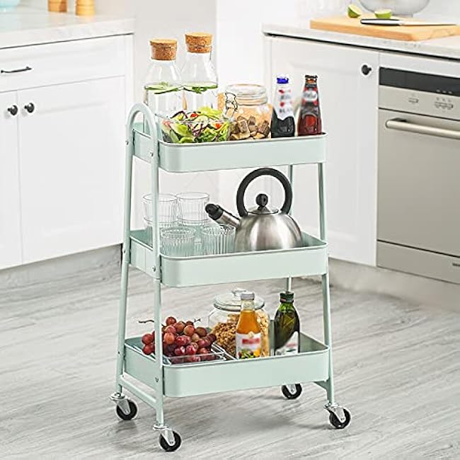 Movable Hand Trucks Multifunction 3 Tier Storage Organizer Rack£¬Movable Kitchen Bathroom Shelf Metal Rolling Trolley Basket Stand Wheels Holder Multi-Purpose Space Saving-0bzo0xE4